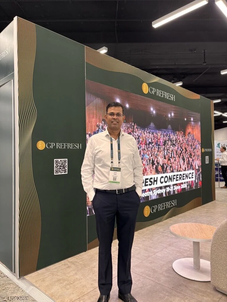 Sathya Hegde at the GP Refresh Sydney conference display.