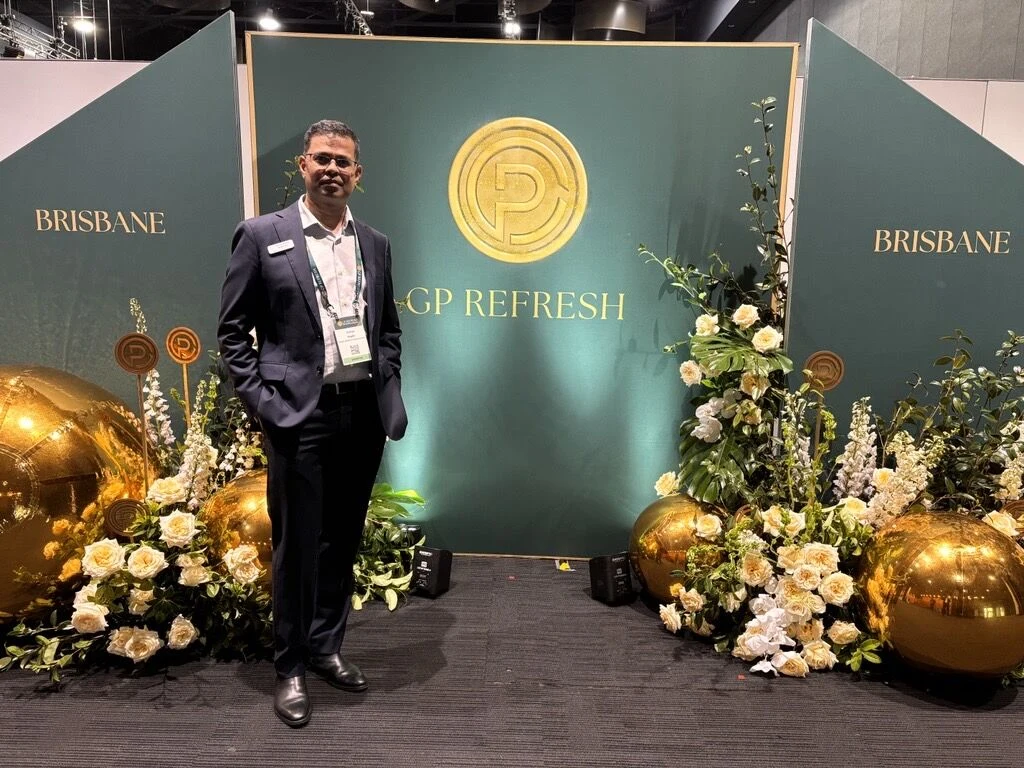 Sathya Hegde at the GP Refresh Brisbane welcome display.